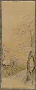 Krajina: kvetoucí třešně podél břehů potoka, období Edo, 1615-1868.
