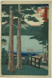 Jezero v Chuzenji v provincii Shimotsuke (Shimotsuke Chuzenji kosui), ze série „Sto slavných pohledů v různých provinciích (Shokoku meisho hyakkei)“
