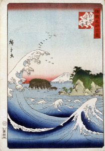 Hora Fuji za neklidným mořem - japonský tisk od Hiroshige