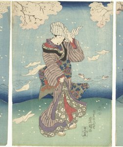 Bouřlivý den na řece Sumida Osm pohledů na Edo (název série) od Utagawa Kunisada (I)