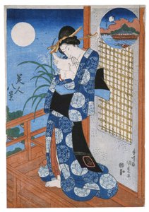 Podzimní měsíc nad Miho od Utagawa Kunisada