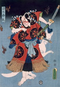 Bando Kamezo jako Yokawa Kakuhan ve scéně ze Sembonzakury, hospoda. 1856. od Utagawa Kunisada