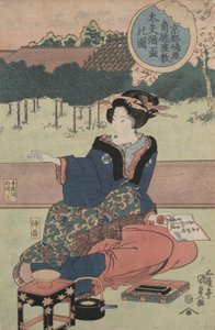Kurtizána s pohárem na saké od Utagawa Kunisada