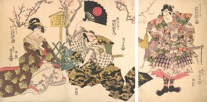 Kabuki scéna v táboře Kumagai, ze hry Kronika bitvy u Ichinotani I..., 1811. od Utagawa Kunisada
