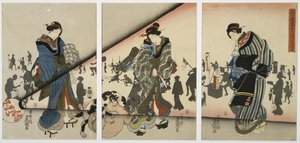 Noční scéna s dívkami, zvířaty a lucernami od Utagawa Kunisada