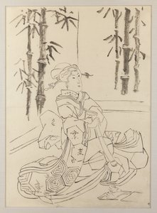 Přípravná kresba pro levý list triptychu Elegantní dívčí instrumentální trio od Utagawa Kunisada