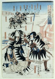 Scéna z dějství XI z „Chiushingura aneb The Loyal League: A Japanese Romance“ od Monzayemon Chikamatsu (dřevotisk) od Utagawa Kunisada