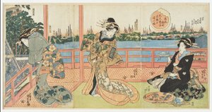 Šinmači v Ósace: vysoce postavené kurtizány se baví v restauraci Ukamuse, ze série „Slavné restaurace v provinciích“ od Utagawa Kunisada