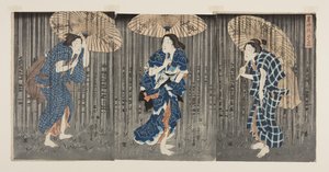 Náhlá sprcha v letním horku (Shochu no yudachi) (barevný dřevotisk) od Utagawa Kunisada