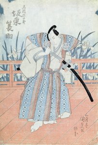 Herec Bando Tokuke jako Takahastu Yajuro, samuraj (dřevěný tisk) od Utagawa Kunisada