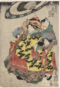 Kurtizány Hanmurski a Koshikibu z Tamai Promending in the Rain od Utagawa Kunisada