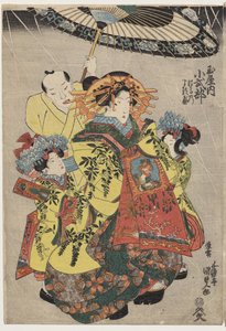 Kurtizány Hanmurski a Koshikibu z Tamai Promending in the Rain od Utagawa Kunisada