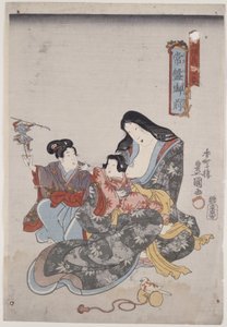 Tokiwa Gozen a její děti od Utagawa Kunisada