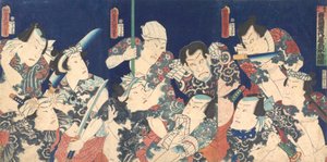 Utagawovo celoživotní mistrovské dílo, z japonské verze Shuihu Zhuan,..., 1863 5. měsíc. od Utagawa Kunisada