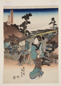 Pohled na Kuwanu (Kuwana no zu) (barevný dřevořez) od Utagawa Kunisada