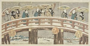 Zimní scéna se slibným průvodem herců od Utagawa Kunisada