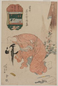 Žena si váže vlasy (ze série „Slavné restaurace dneška“) od Utagawa Kunisada