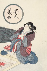 Žena si ohřívá nohy u krbu od Utagawa Kunisada