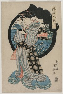 Žena s ručním zrcadlem ze série The Six Tama Rivers of the Floating World, c. počátek 30. let 19. století od Utagawa Kunisada