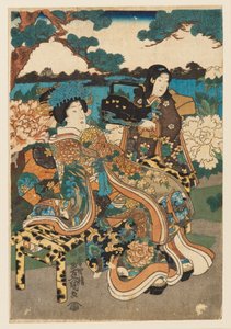 Dřevotisk - Kurtizána a služebná, 1786-1865 od Utagawa Kunisada
