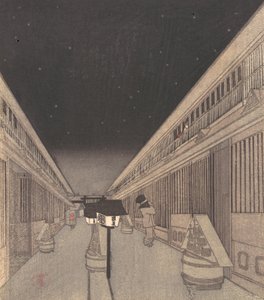 Hlavní ulice Yoshiwara za hvězdné noci, 1852-64., 1852-64.