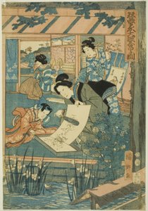 Velká prosperita na hedvábné farmě (Kaikoya Daihanjono Zu) od Utagawa Kunisato
