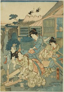Velká prosperita na hedvábné farmě (Kaikoya Daihanjono Zu) od Utagawa Kunisato