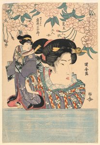 Pentaptych: Pět dívek s divadelními loutkami od Utagawa Kuniyasu