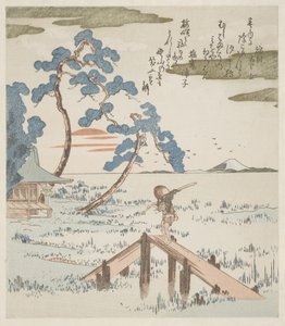 Farmář přecházející lávku od Utagawa Kuniyoshi