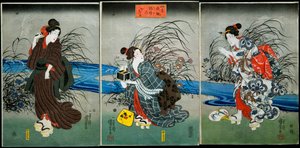 Chytání světlušek v létě (Nōryō no hotaru) Série: Zábava čtyř ročních období (Shiki yūkan), kolem 1845-1846 od Utagawa Kuniyoshi