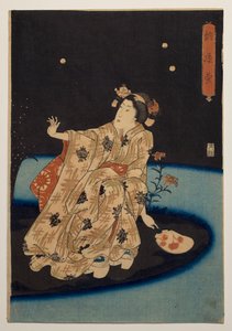 Chytání světlušek v chladném večeru od Utagawa Kuniyoshi