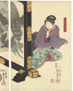 Tři herci u skládacího plátna od Utagawa Kuniyoshi
