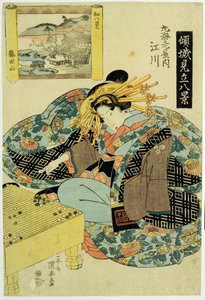 Egawa z domu Maruebiya, ilustrace ze série Kurtizány zosobňující osm pohledů na Japonsko, kolem roku 1829 (barevný dřevoryt) od Utagawa Kuniyoshi