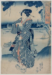 Gejša stojící na břehu řeky Sumida (ze seriálu Lidé, kteří mají rádi nejnovější módy a způsoby) od Utagawa Kuniyoshi