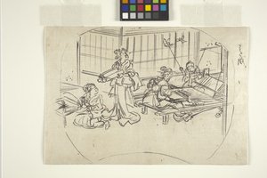 Hataori (Weaving On A Loom) (inkoust na papíře) od Utagawa Kuniyoshi