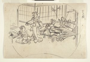 Hataori (tkaní na stavu) c.1840 (inkoust na papíře) od Utagawa Kuniyoshi