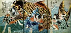 Iwai Kumesaburō II jako Katsushika no Ojū od Utagawa Kuniyoshi