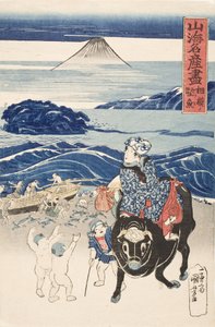 Sagami: rybář vykládající pruhované tuňáky od Utagawa Kuniyoshi
