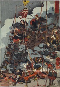 Ona obrázek t z Ako r o DB ck p Hayashi t ri ptych, zahrada ted Eiroku 4 jen 4. září Kawanakajima bitva Yamamoto Kansuke ny? d? Postava z porážky od Utagawa Kuniyoshi