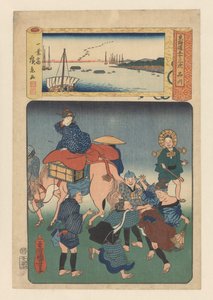 Stanice Shinagawa (název na objektu) Padesát tři stanic na silnici Tokaido (název série na objektu) od Utagawa Kuniyoshi