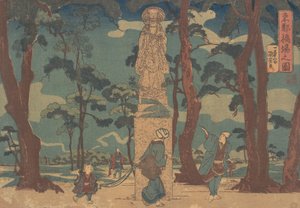 Wayfarers Pohled na sochu Jizo Bosatsu v Pine Grove u Hashiba, ca. 1840, od Utagawa Kuniyoshi