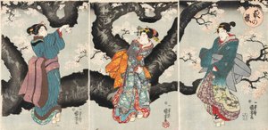Yoru no sakura [Třešňové květy v noci], kolem roku 1846 (dřevotisk) od Utagawa Kuniyoshi