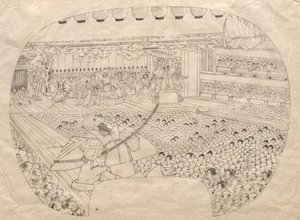 Interiér divadla Kabuki. od Utagawa Sadahide