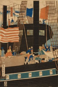 Západní obchodníci nakládající náklad v Jokohamě, 1861
