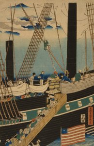 Západní obchodníci nakládající náklad v Jokohamě, 1861 od Utagawa Sadahide