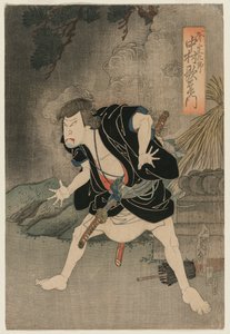 Nakamura Utaemon IV jako Ono Sadakuro v 5. dějství Kanadehon Chushingura, divadlo Naka