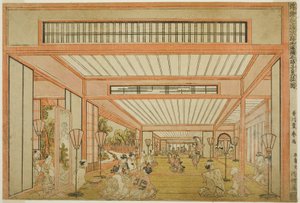 Pohledy na přijímací místnosti v Japonsku – Zábava na Den krys v moderním stylu, cca 1771-76 od Utagawa Toyoharu