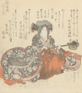Segawa Kikunojô jako Tomoe Gozen, kolem 1825-29 (barevný dřevoryt)
