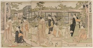 Návštěvníci čajovny Shika, počátek 90. let 18. století. od Utagawa Toyokuni