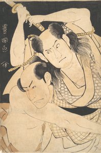 Herci Sawamura Sojuro III držící Sword Aloft a Arashi Shichigoro III jako Boj..., ca. 1798. od Utagawa Toyokuni I